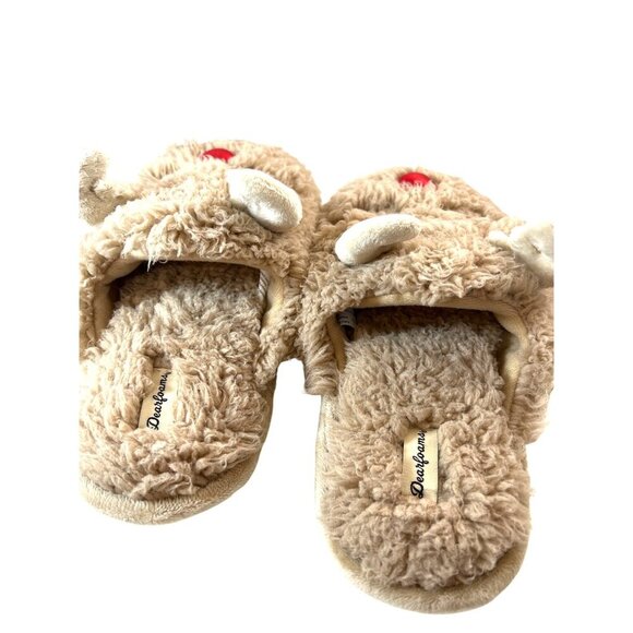 Dearfoams Girls Slippers Christmas Reindeer Tan/Red Size 2-3 - Picture 2 of 9